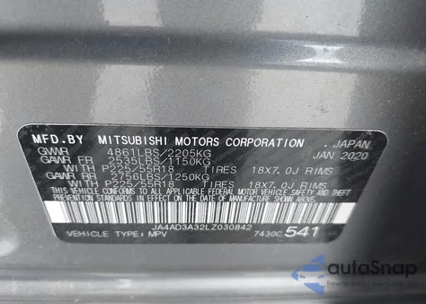 2020 Mitsubishi Outlander Le 2.4/Se 2.4/Sel 2.4/Sp 2.4 from USA, damaged, VIN JA4AD3A32LZ030842